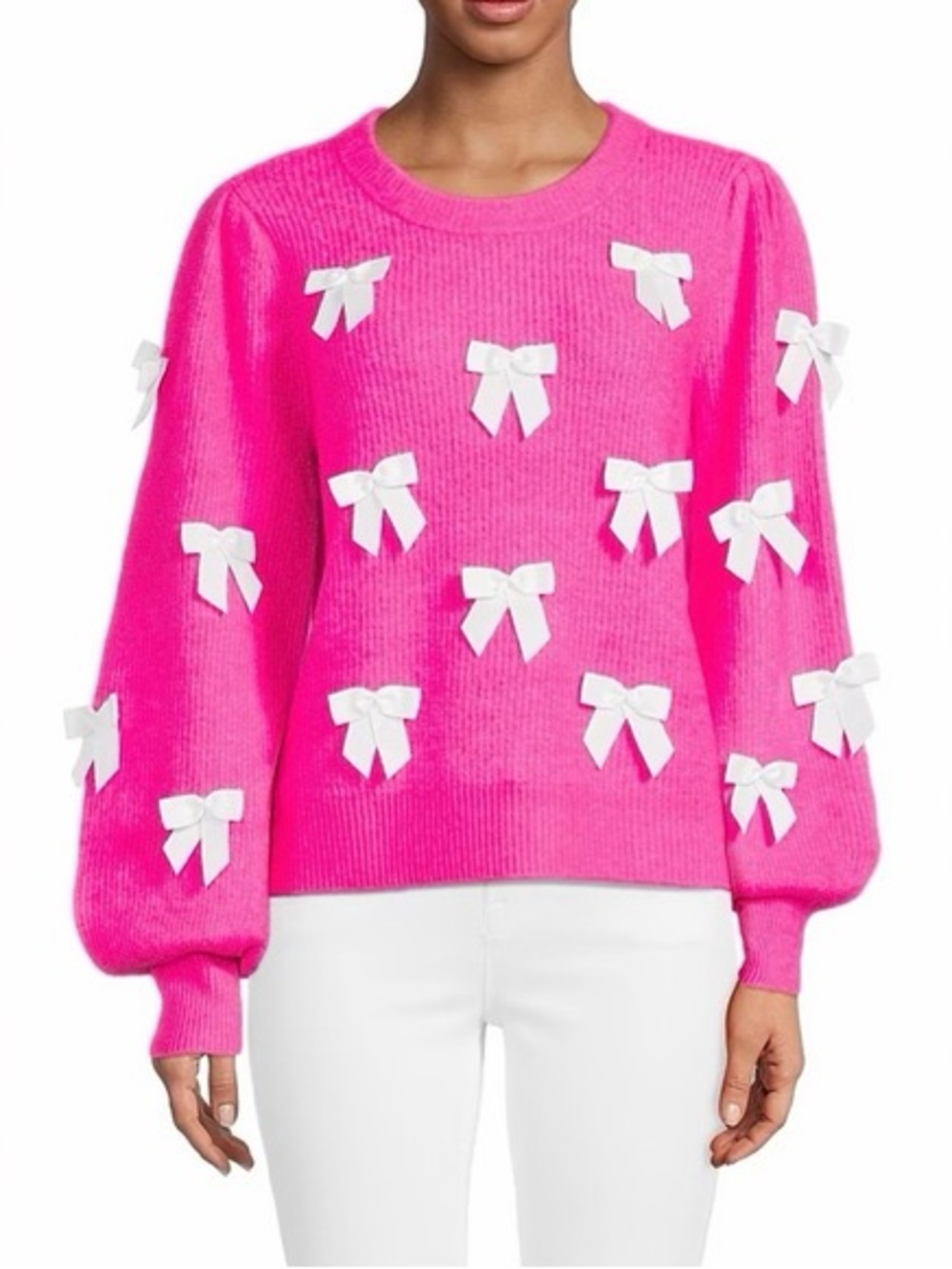 🎀 Lilly Pulitzer Zarie Bow Applique Crewneck Sweater - Passion Fruit Pink, XL